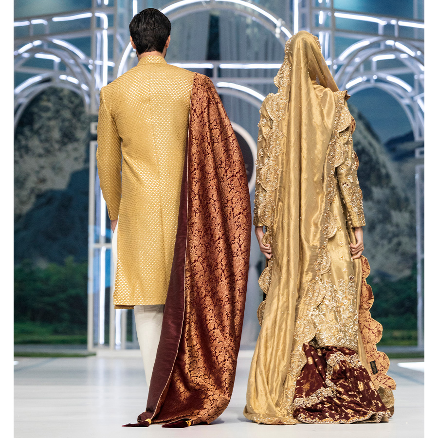 Olive Gold Embellished Zari Tissue Bridal Gharara (4-Piece) - Image 5