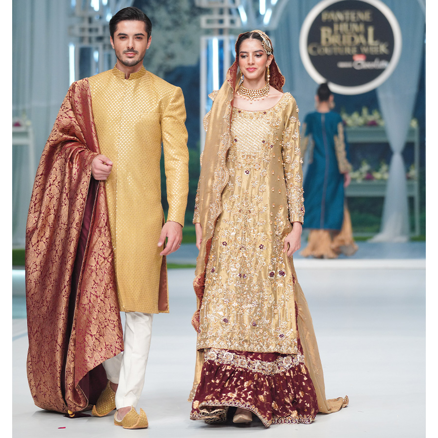 Olive Gold Embellished Zari Tissue Bridal Gharara (4-Piece) - Image 6
