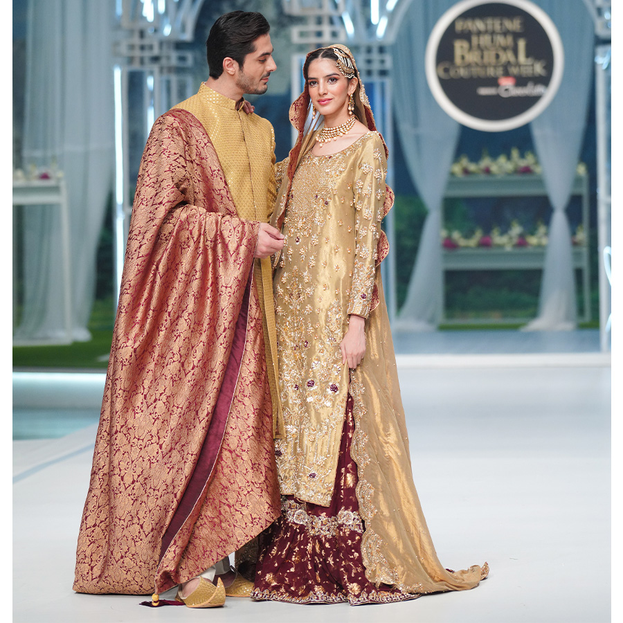 Olive Gold Embellished Zari Tissue Bridal Gharara (4-Piece) - Image 7