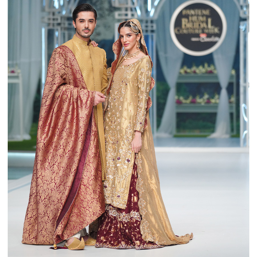Olive Gold Embellished Zari Tissue Bridal Gharara (4-Piece) - Image 8