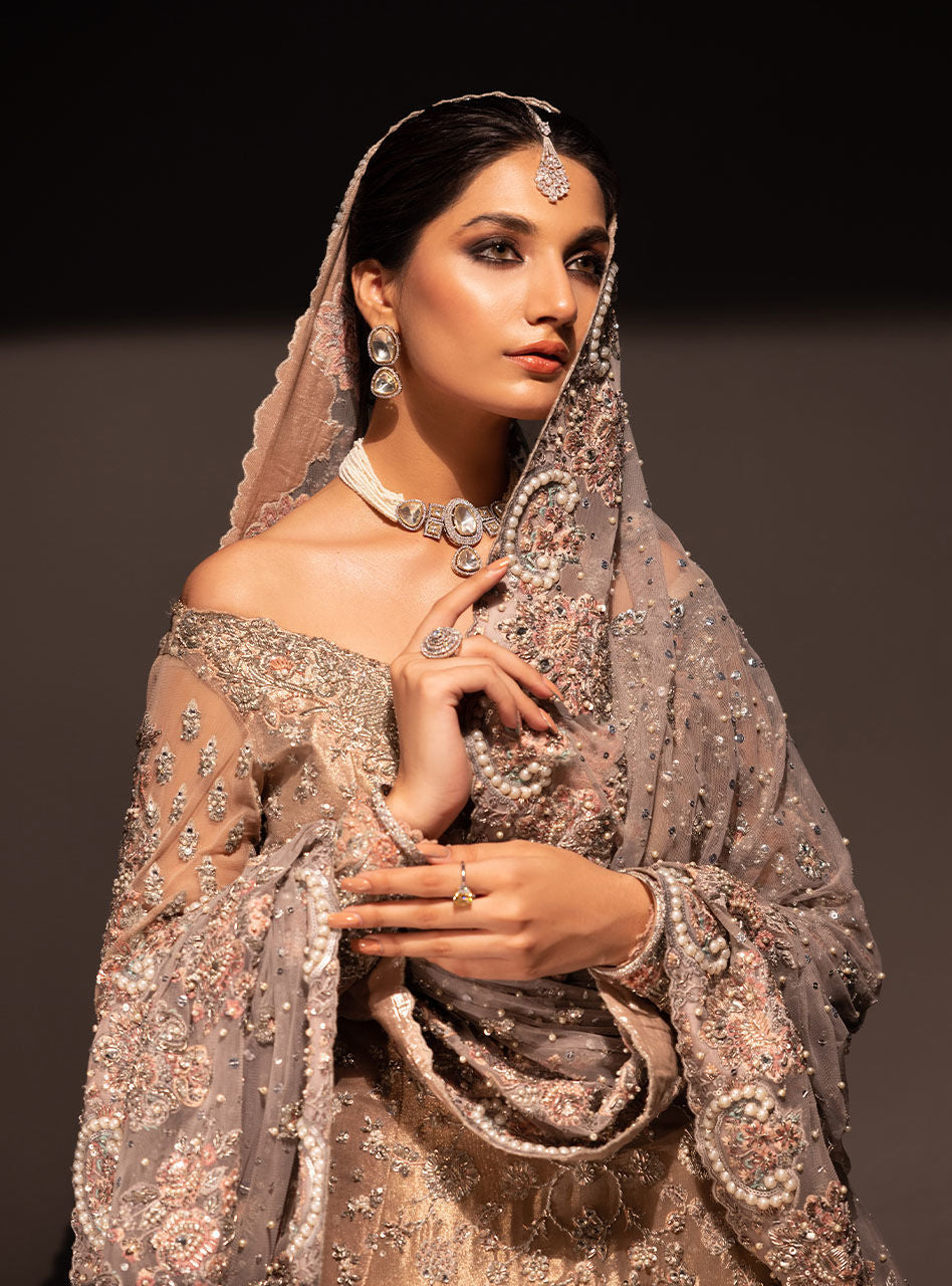 Rose Gold Embroidered Brocade Bridal Gown (2-Piece) - Image 16