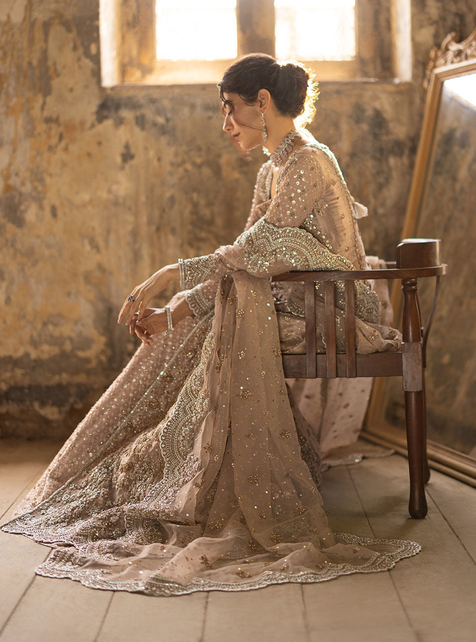 Champagne Gold Zardozi Brocade Bridal Gown (2-Piece) - Image 10