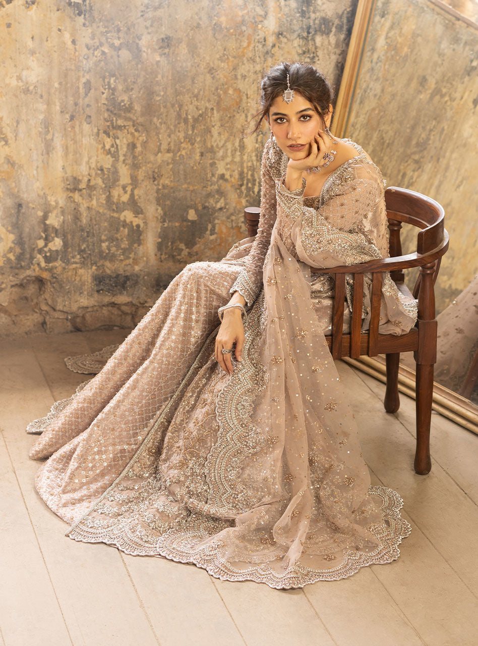 Champagne Gold Zardozi Brocade Bridal Gown (2-Piece) - Image 12