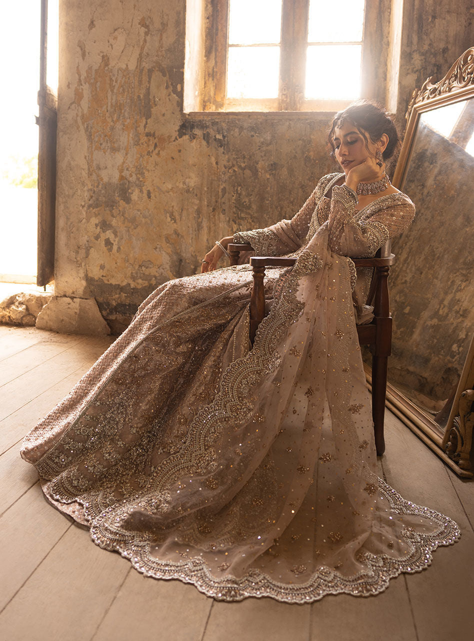Champagne Gold Zardozi Brocade Bridal Gown (2-Piece) - Image 3