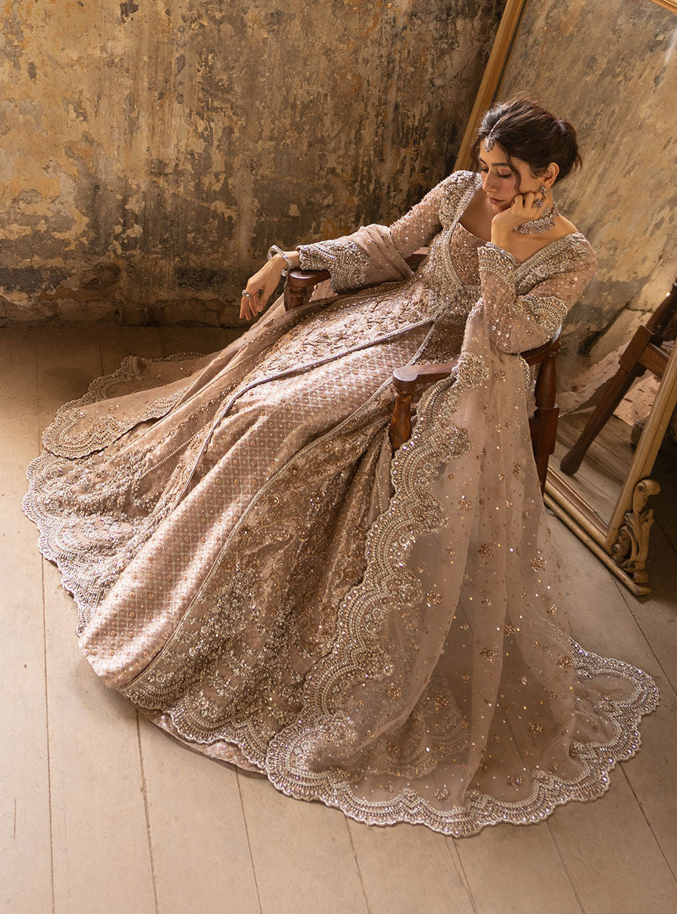 Champagne Gold Zardozi Brocade Bridal Gown (2-Piece) - Image 6