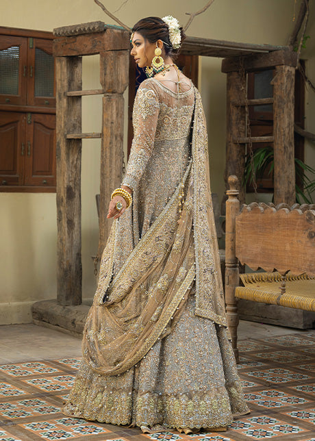 Pakistani Dusky Gold Embellished French Net Gown (2-Piece) - Image 5