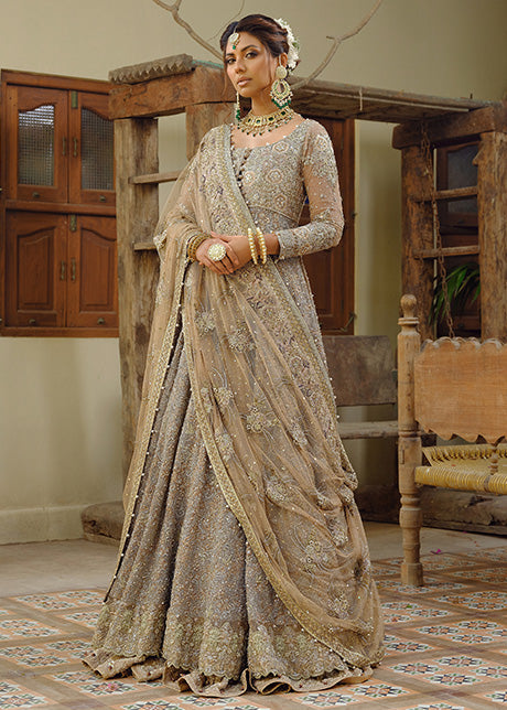 Pakistani Dusky Gold Embellished French Net Gown (2-Piece) - Image 6