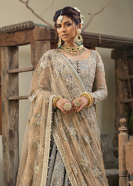 Pakistani Dusky Gold Embellished French Net Gown (2-Piece) - Image 7
