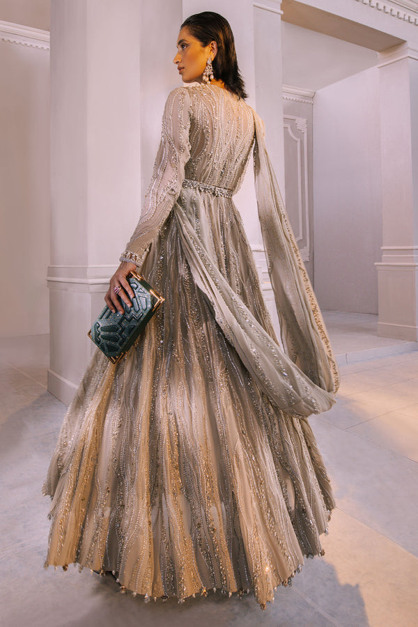 Gold Embellished Georgette & Charmeuse Silk Gown (3-Piece) - Image 3