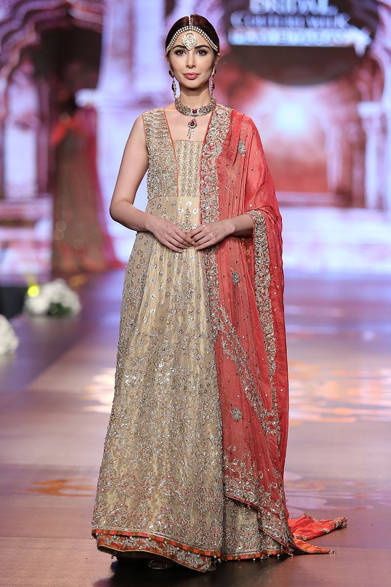 Gold Kora Dabka Gown with Rust Jamawar (2-Piece) - Image 1