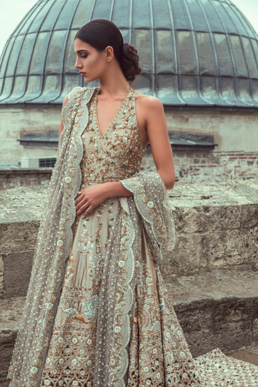 Gold Zardozi Tissue Bridal Gown (2-Piece) - Image 2