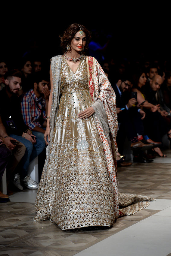 Gold Zardozi Tissue Bridal Gown (2-Piece) - Image 5