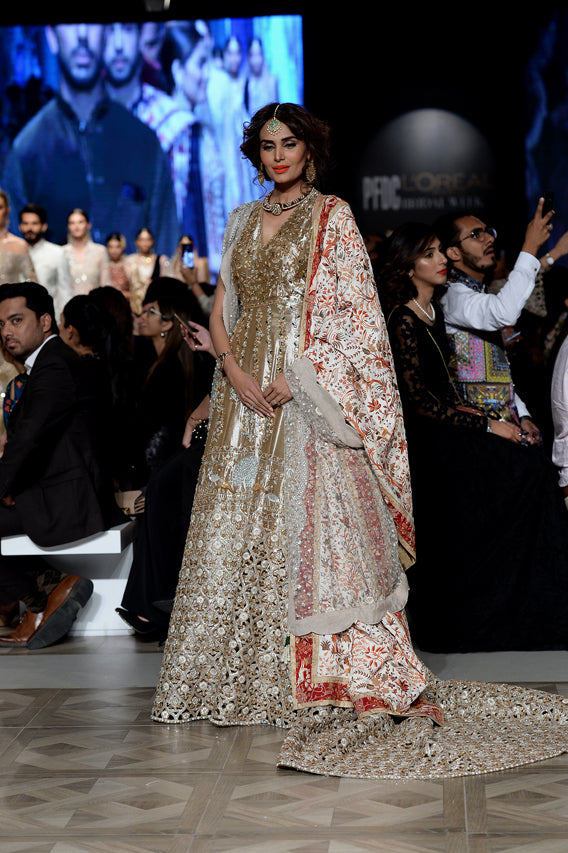 Gold Zardozi Tissue Bridal Gown (2-Piece) - Image 7