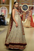 Pakistani Gold Zardozi Bridal Gown with Red Jamawar Lehnga (3-Piece) - Image 4