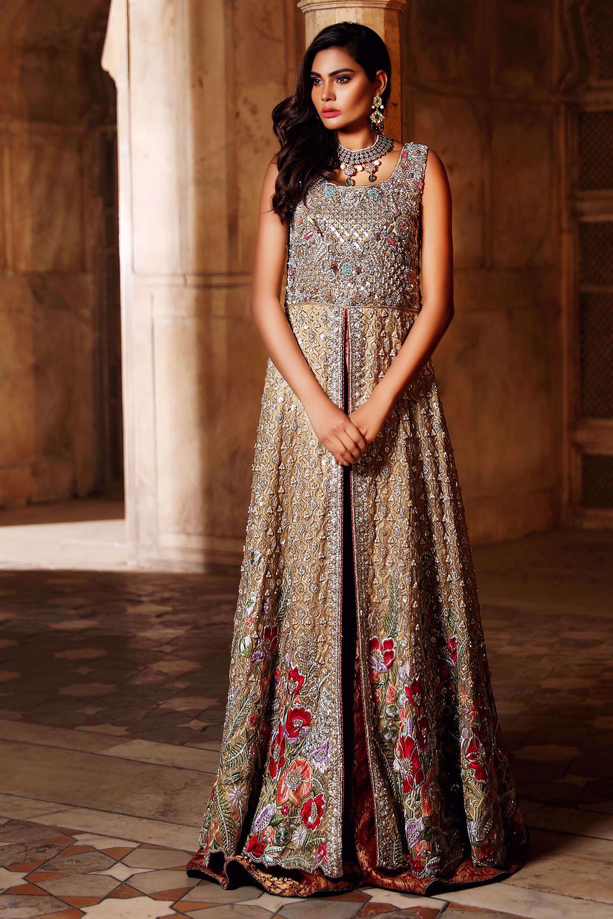 Gold Hand-Embroidered Lamé Bridal Jacket Gown (1-Pc) - Image 1