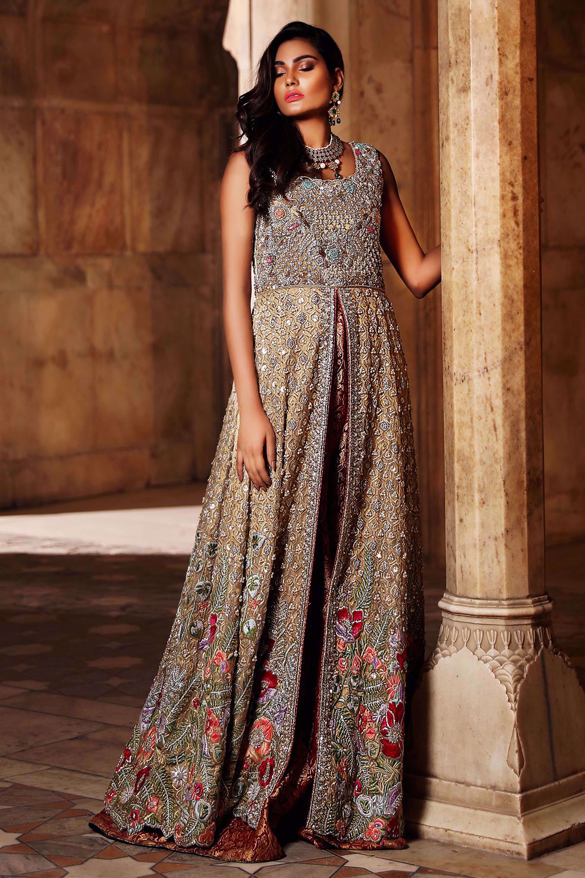 Gold Hand-Embroidered Lamé Bridal Jacket Gown (1-Pc) - Image 2