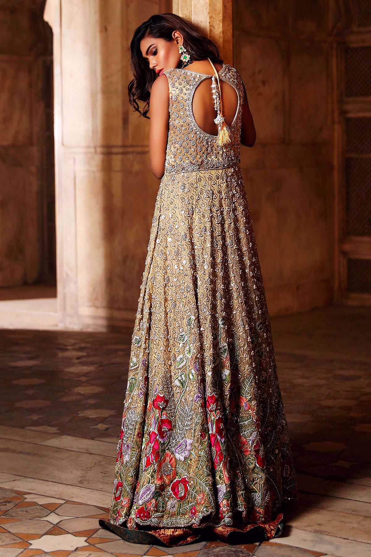 Gold Hand-Embroidered Lamé Bridal Jacket Gown (1-Pc) - Image 3