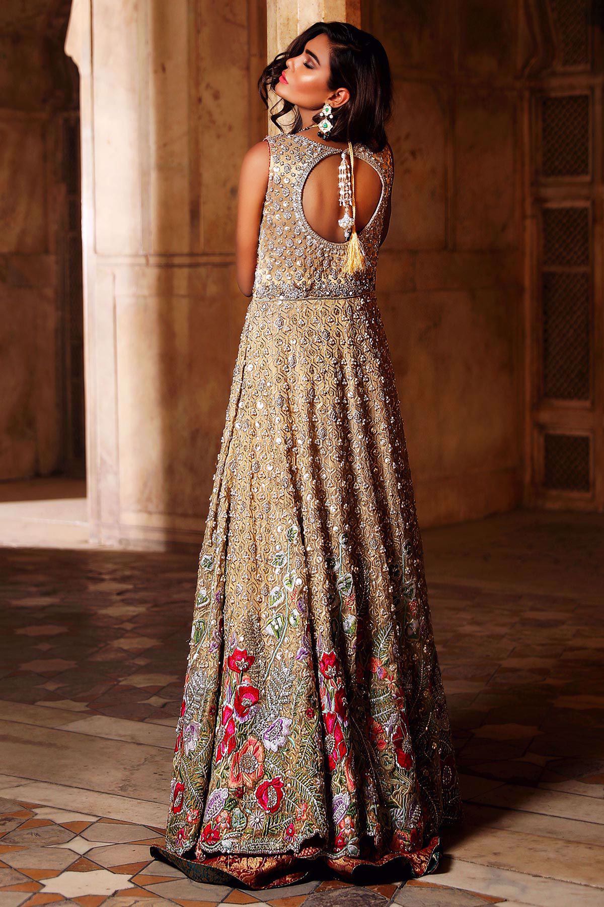 Gold Hand-Embroidered Lamé Bridal Jacket Gown (1-Pc) - Image 4