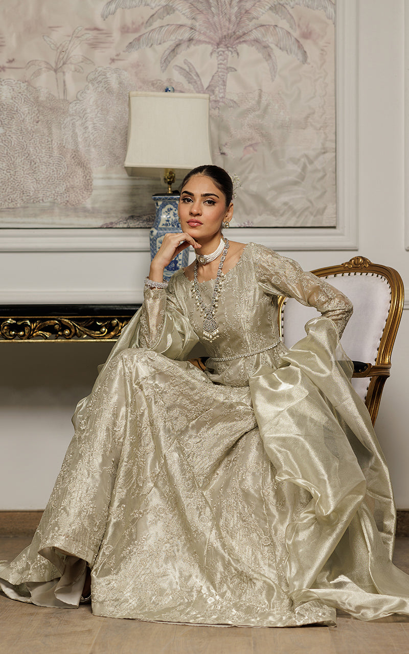 Champagne Embroidered Masoori Maxi Dress (2-Piece) - Image 4