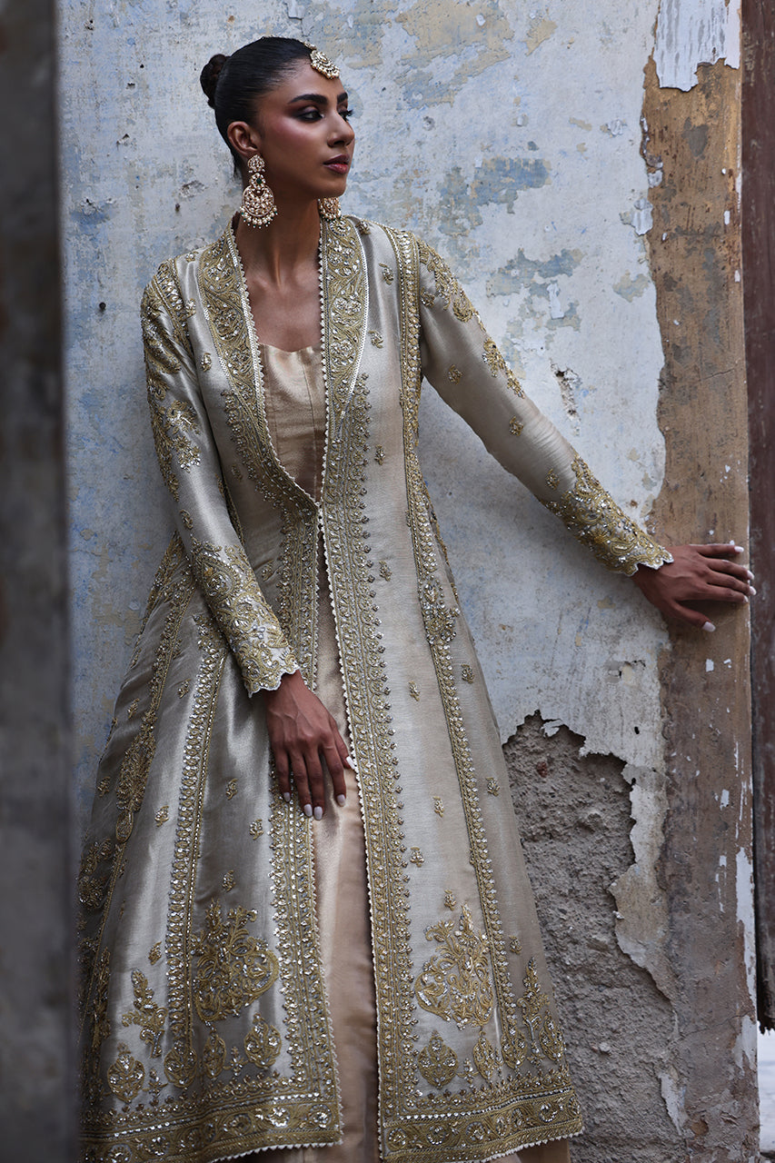 Gold Marori Embroidered Masoori Net Chogha (2-Piece) - Image 2