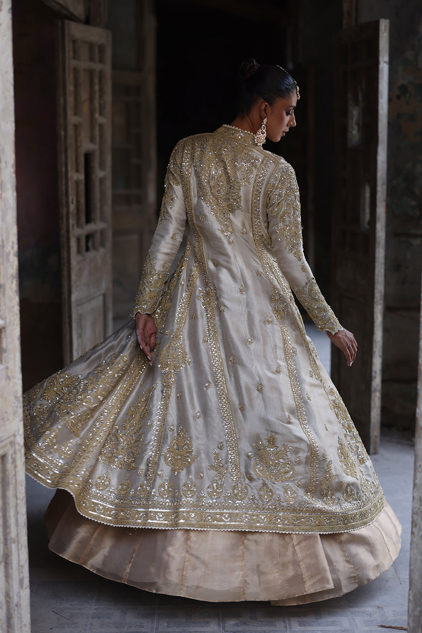 Gold Marori Embroidered Masoori Net Chogha (2-Piece) - Image 3