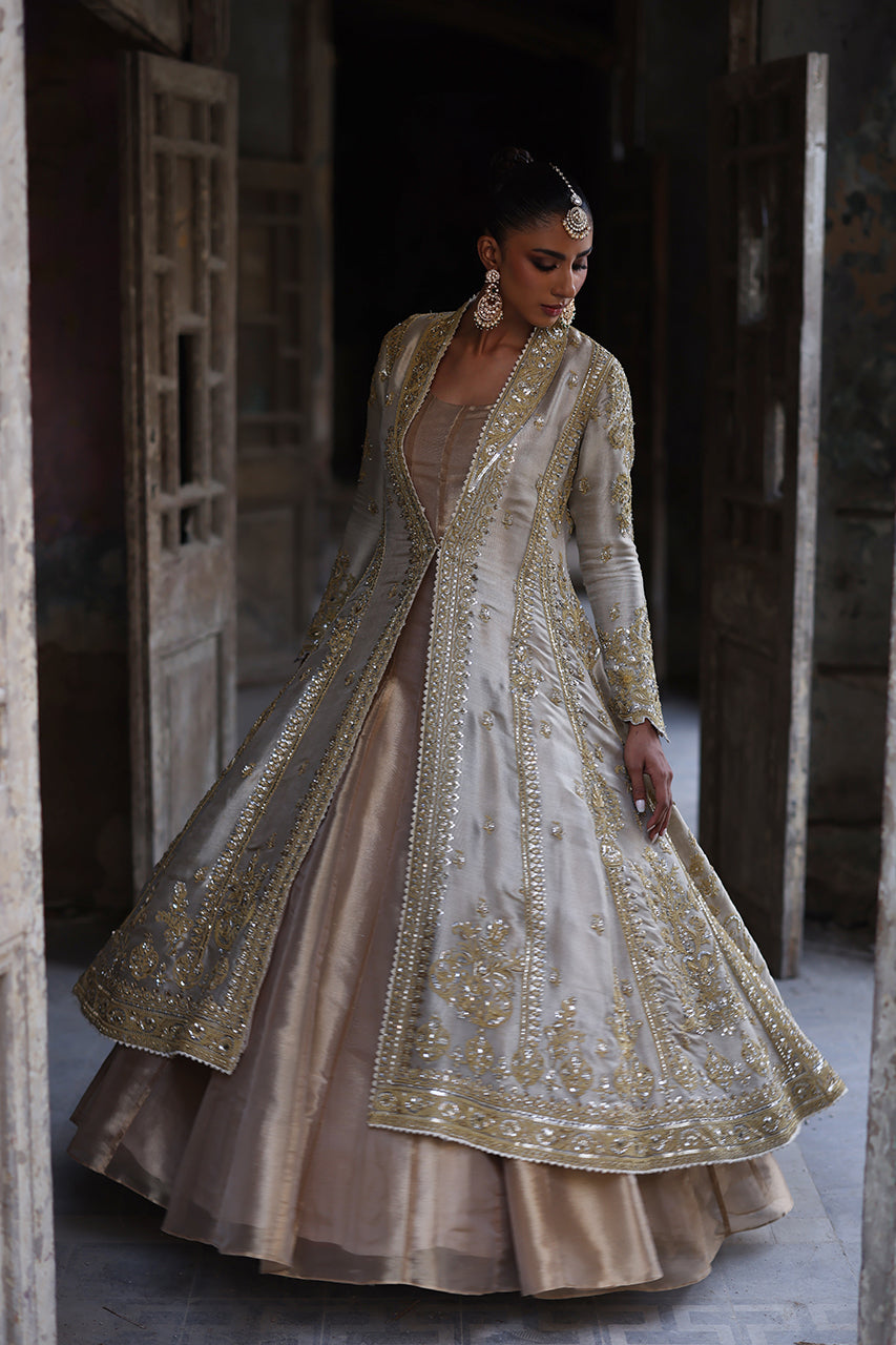 Gold Marori Embroidered Masoori Net Chogha (2-Piece) - Image 5