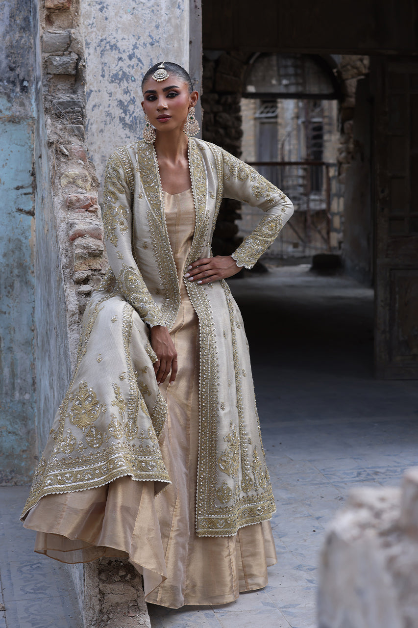 Gold Marori Embroidered Masoori Net Chogha (2-Piece) - Image 7