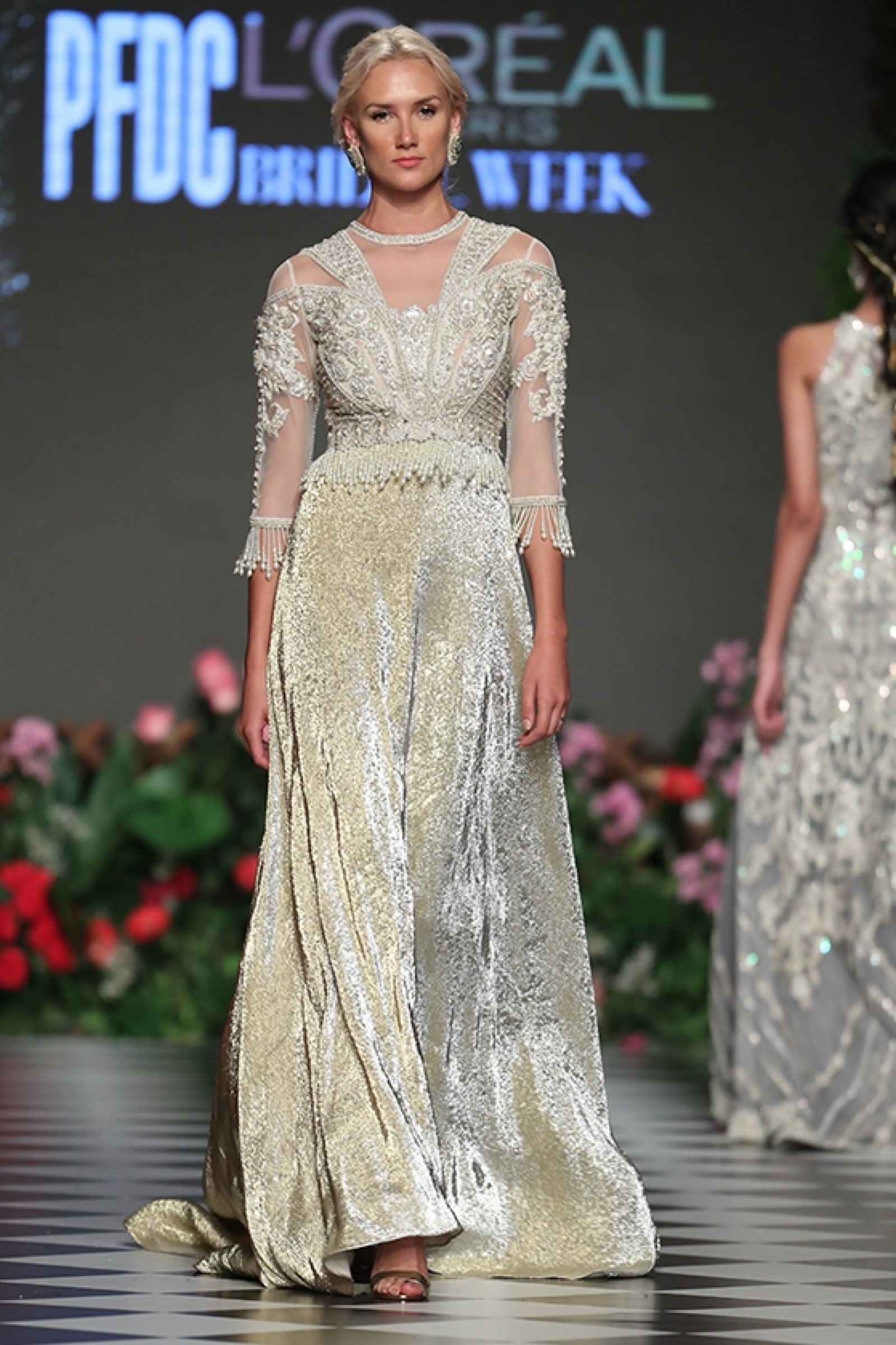 Gold Embroidered Metallic Gown (1-Pc) - Image 1