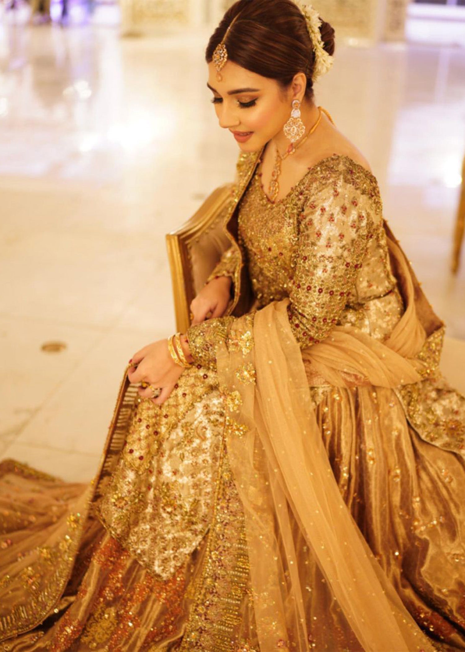 Antique Gold Embellished Metallic Gown (2-Piece) - Image 2