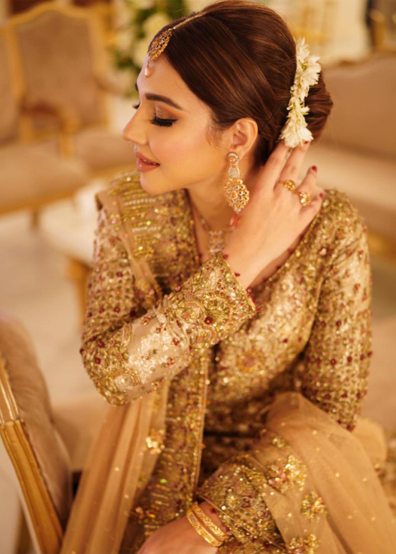 Antique Gold Embellished Metallic Gown (2-Piece) - Image 3