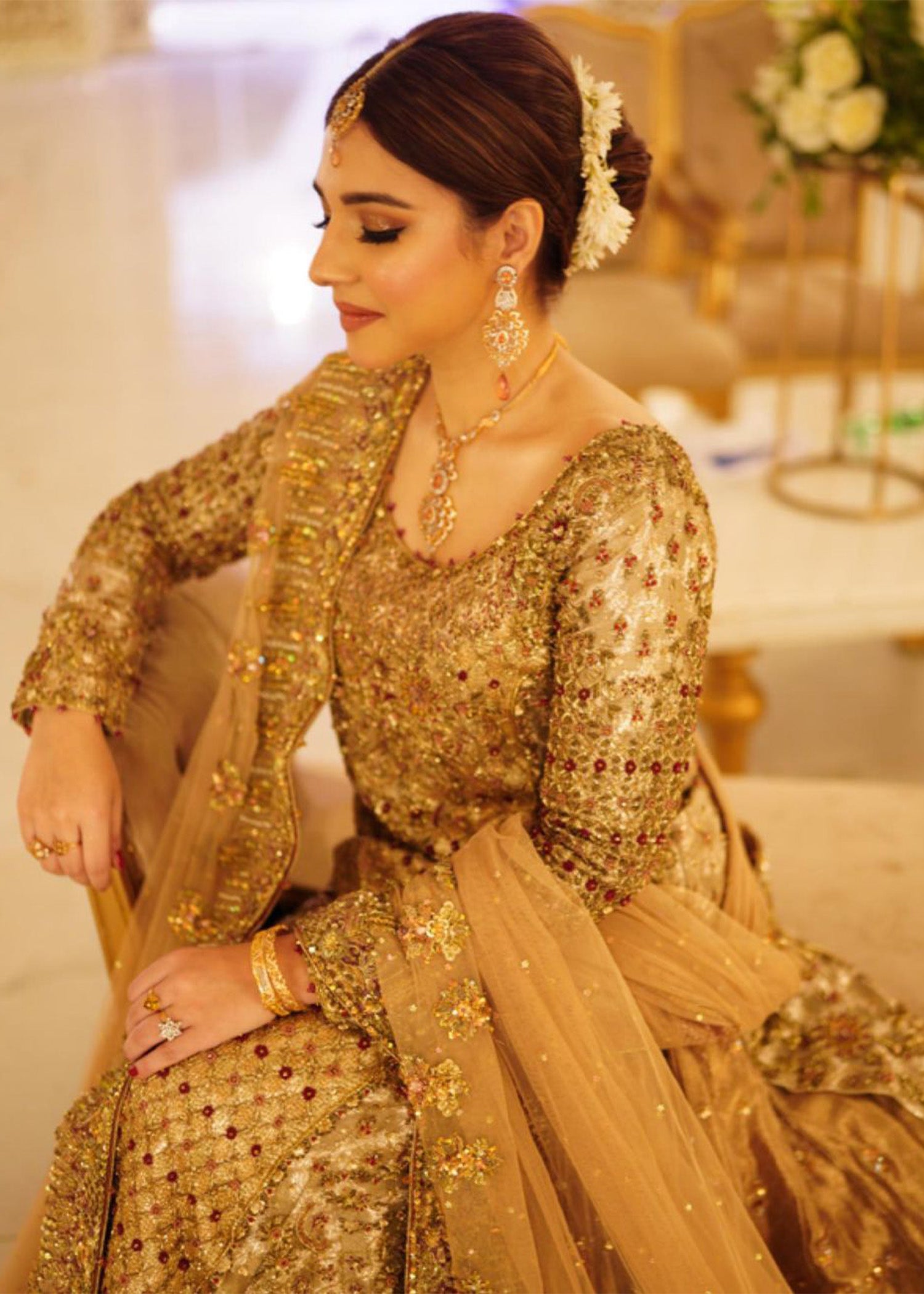 Antique Gold Embellished Metallic Gown (2-Piece) - Image 4