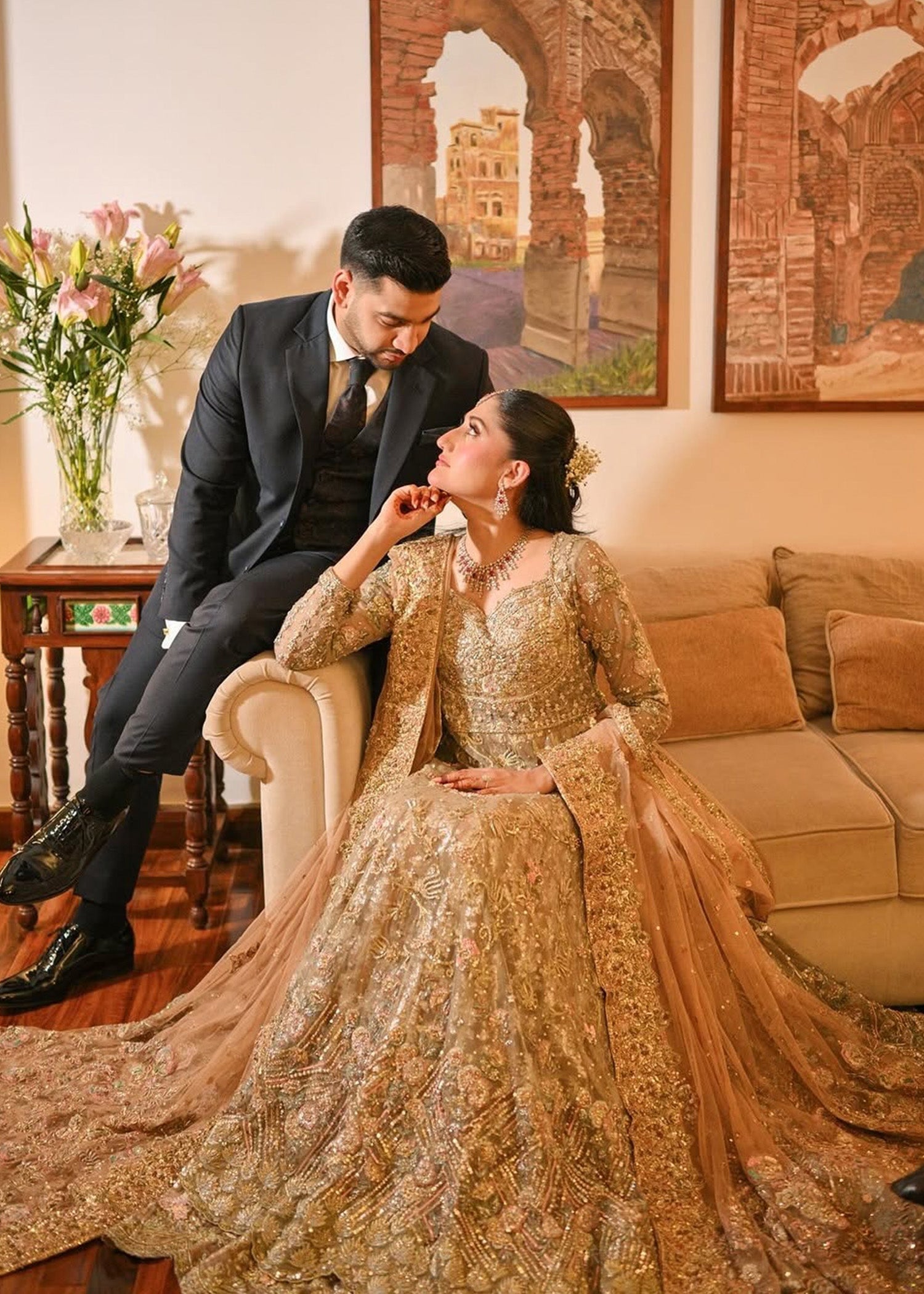 Antique Gold Embellished Bridal Gown (2-Piece) - Image 6