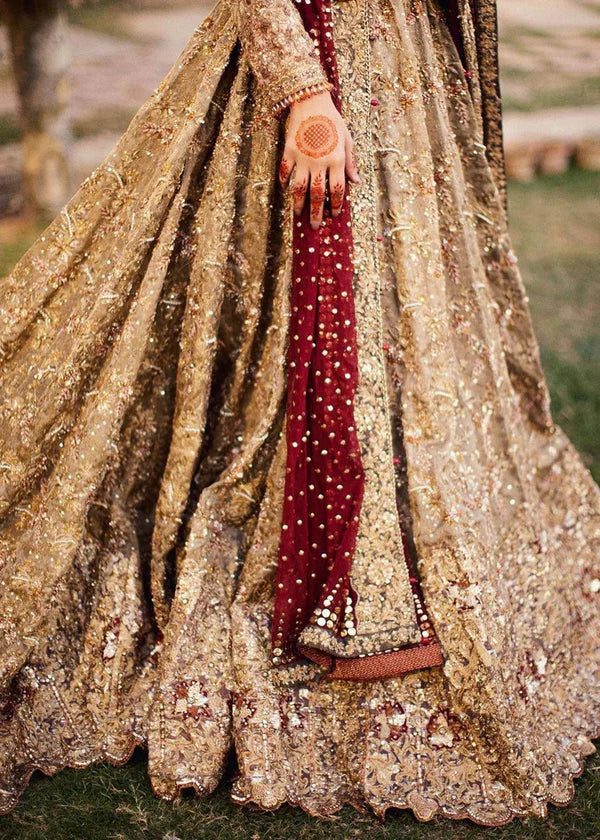Pakistani Antique Gold Embellished Bridal Gown (2-Piece) - Image 2