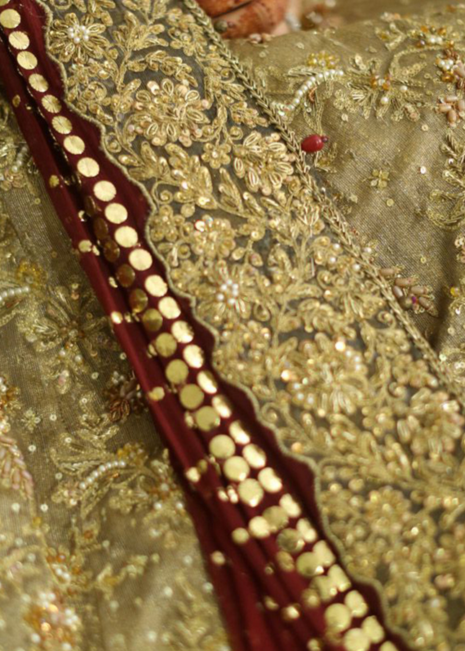 Pakistani Antique Gold Embellished Bridal Gown (2-Piece) - Image 6