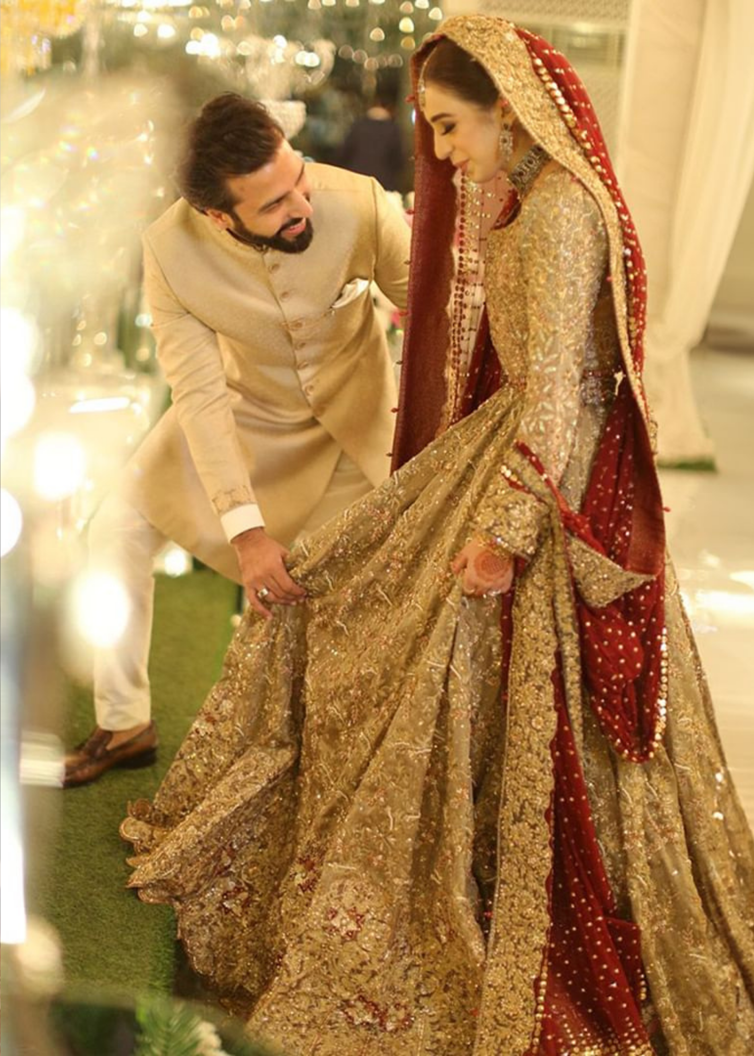 Pakistani Antique Gold Embellished Bridal Gown (2-Piece) - Image 7