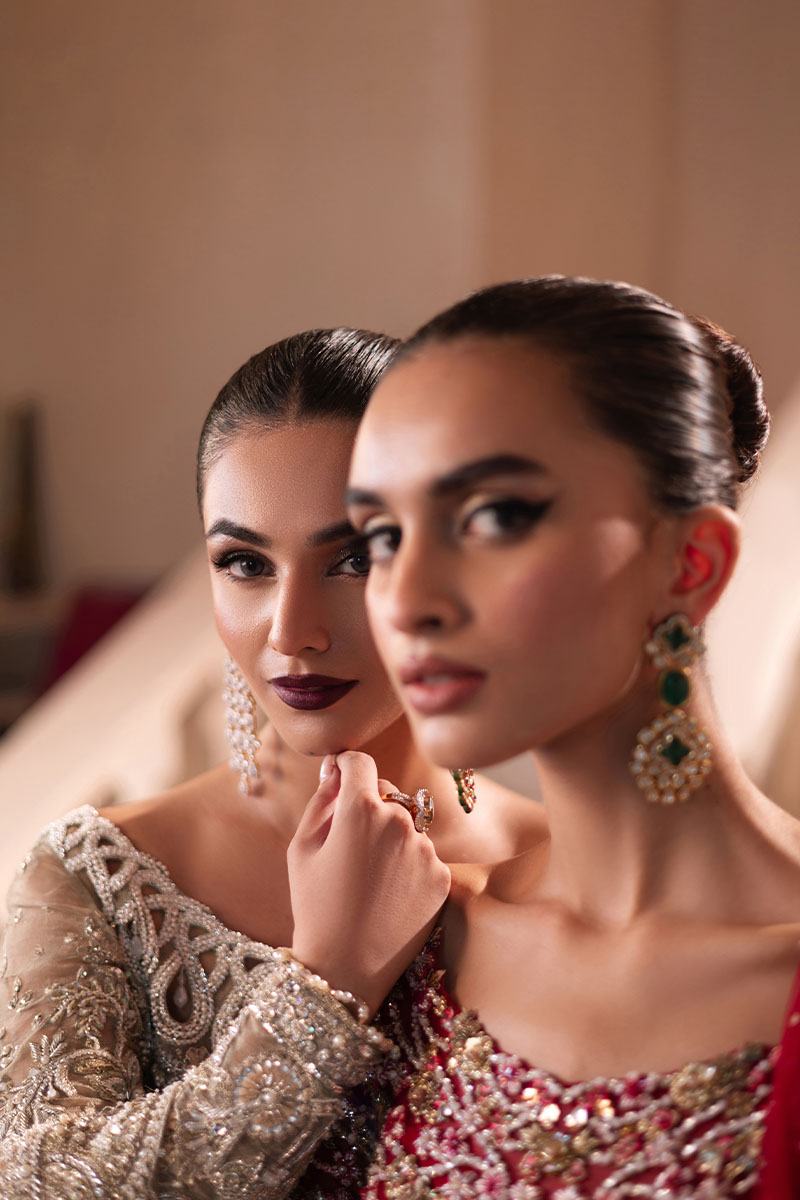 Pakistani Golden Embellished Net Silk Bridal Gown (2-Piece) - Image 15