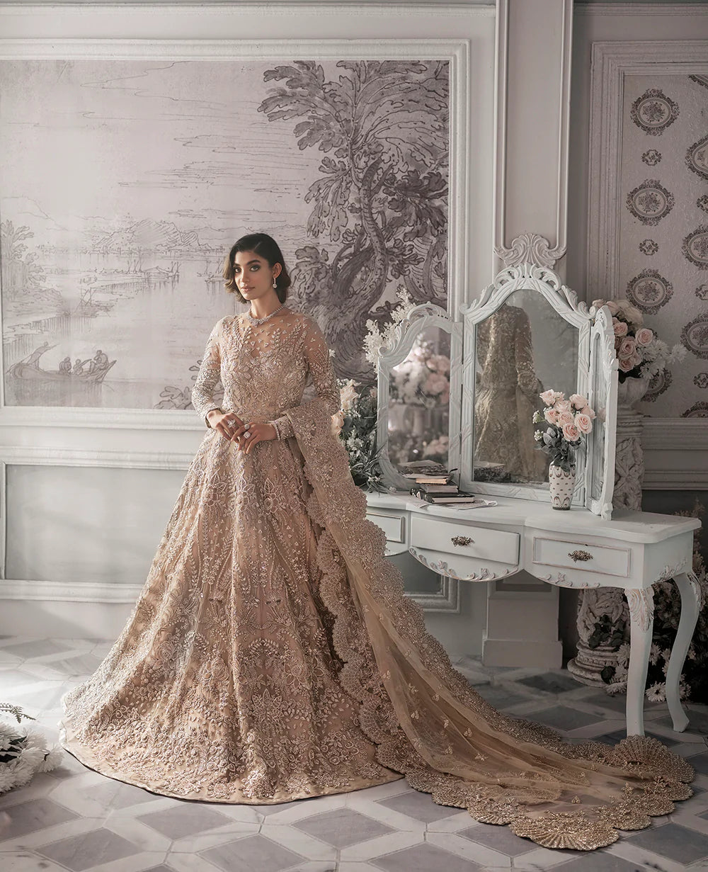 Champagne Embellished Net Bridal Gown (2-Piece) - Image 2