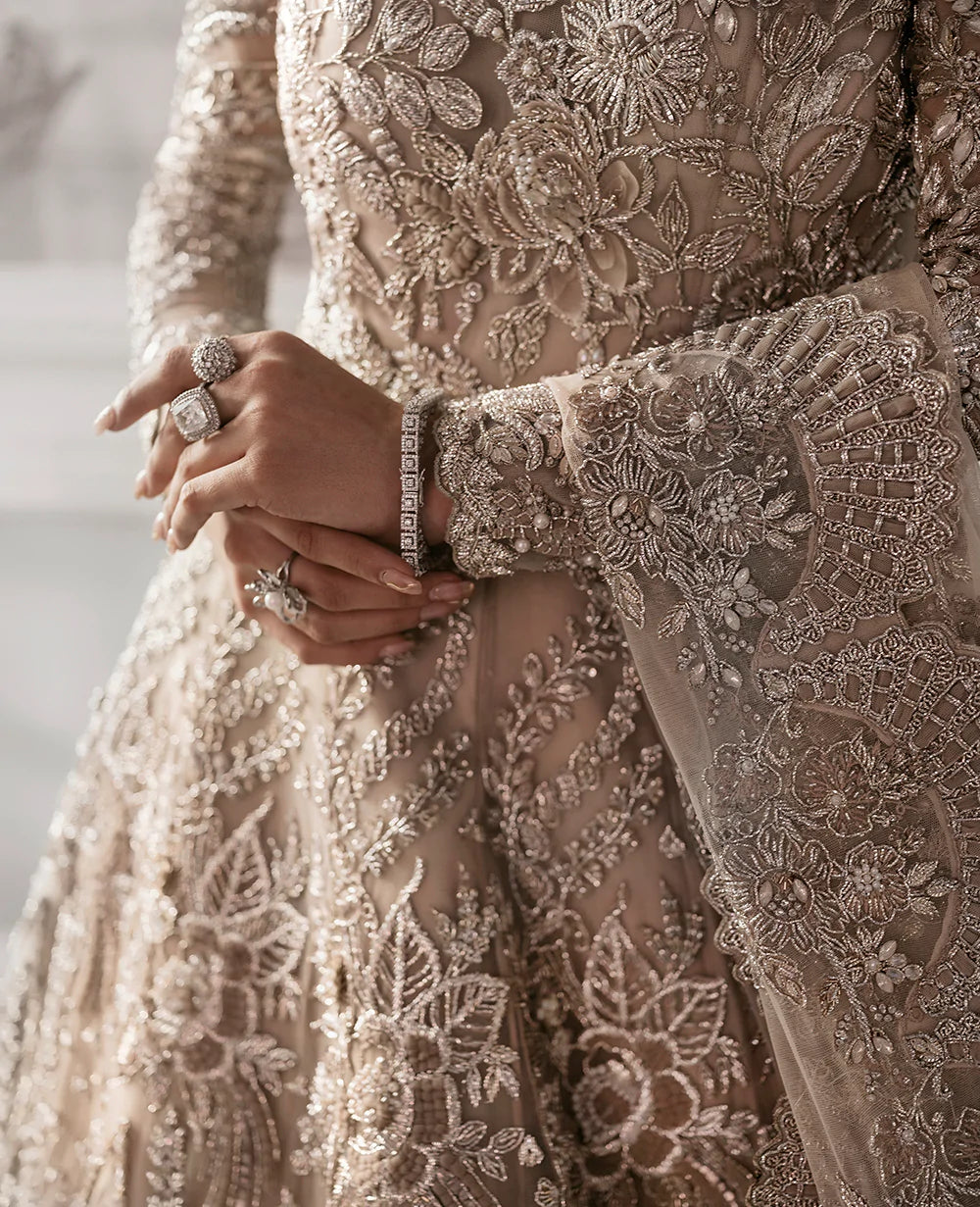 Champagne Embellished Net Bridal Gown (2-Piece) - Image 4