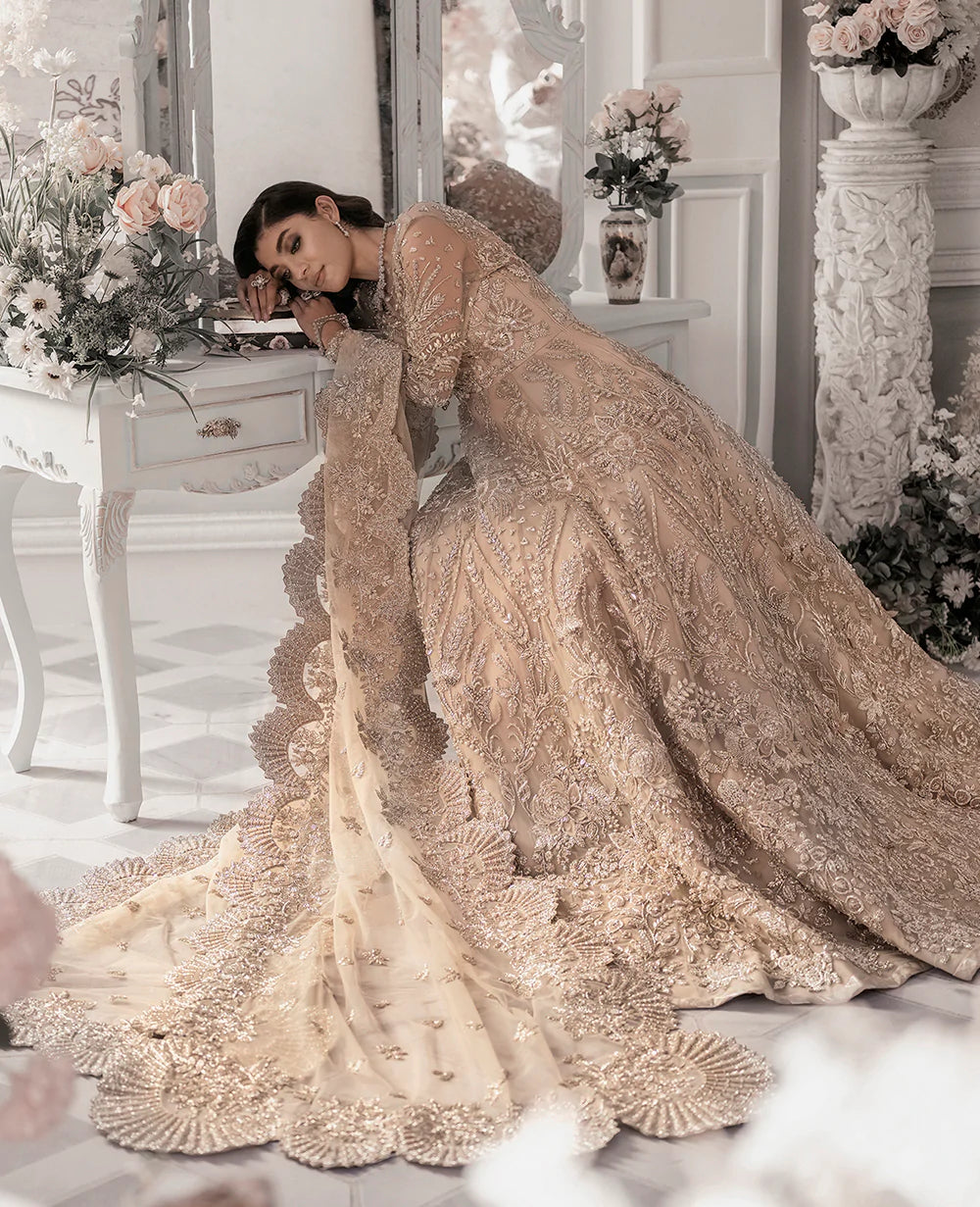 Champagne Embellished Net Bridal Gown (2-Piece) - Image 5