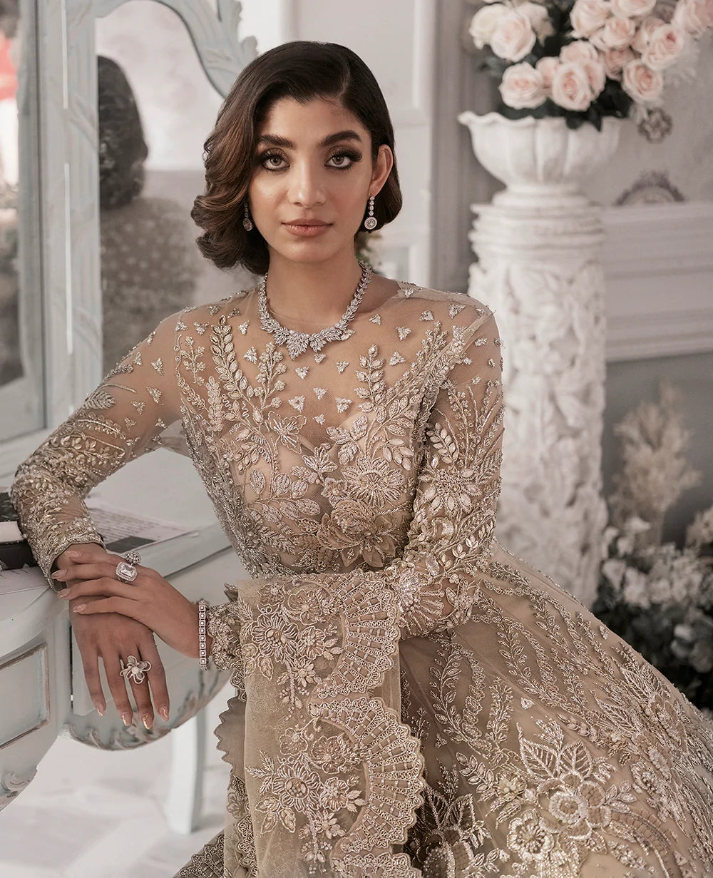 Champagne Embellished Net Bridal Gown (2-Piece) - Image 7