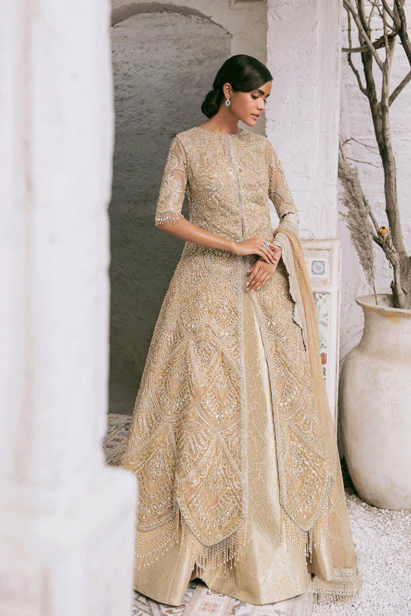 Gold Hand-Embellished Net Silk Gown (2-Piece) - Image 1