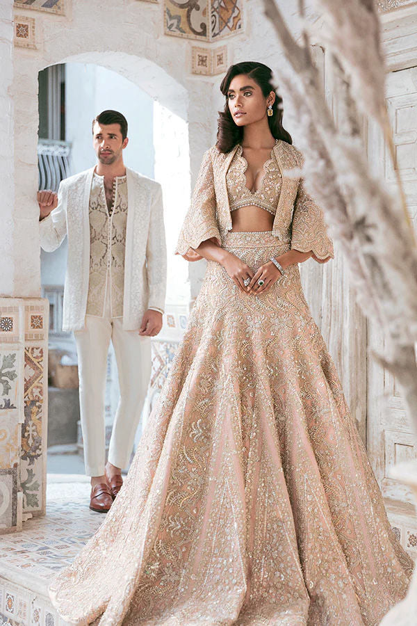 Gold Hand-Embellished Net Silk Gown (2-Piece) - Image 4