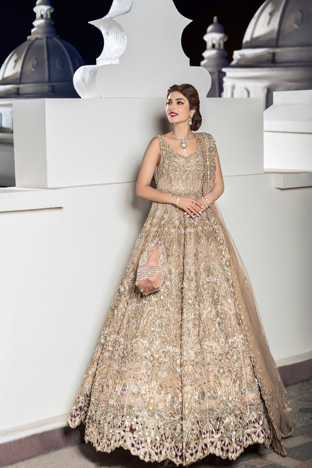 Pakistani Champagne Embellished Bridal Gown (2-Piece) - Image 11