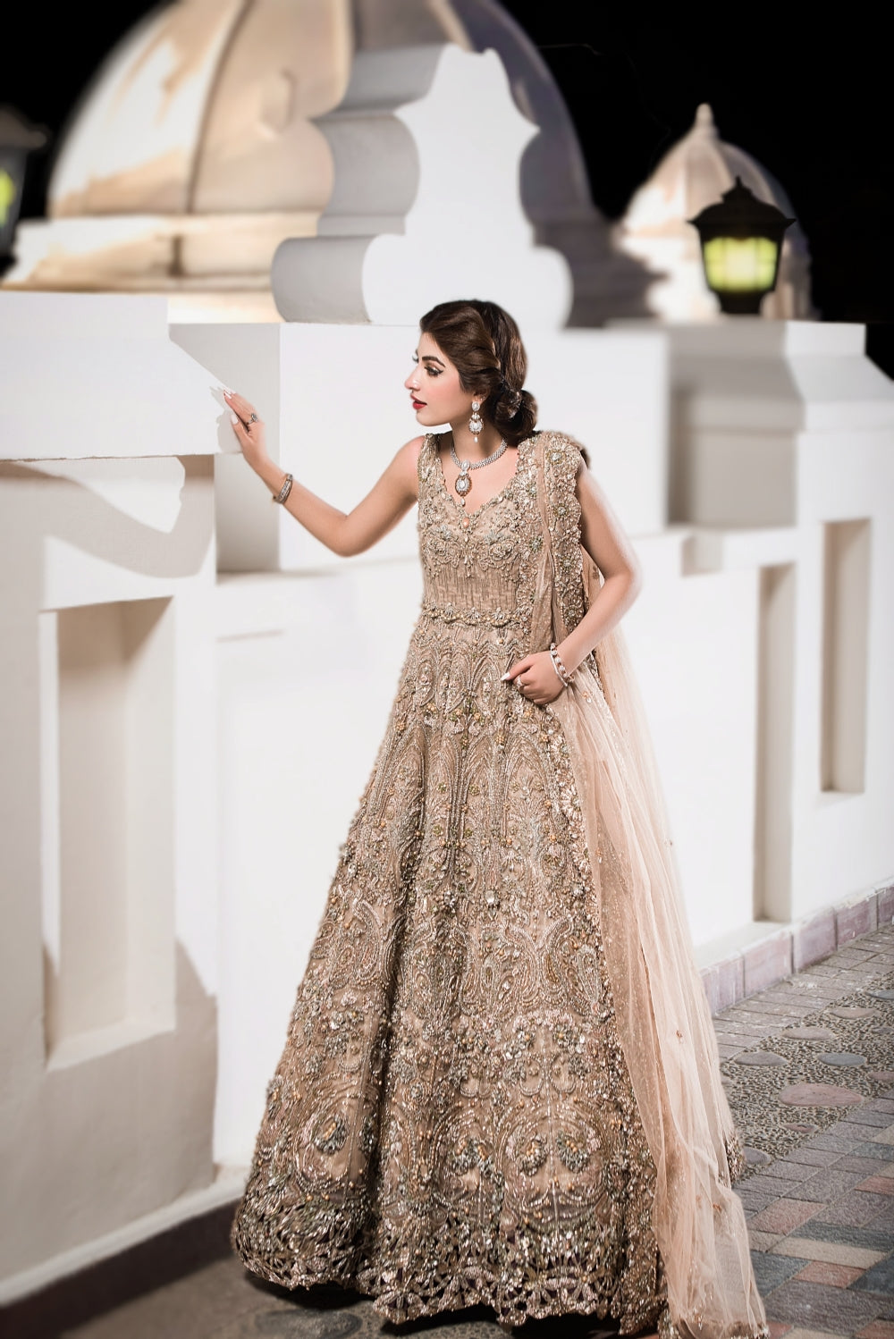 Pakistani Champagne Embellished Bridal Gown (2-Piece) - Image 2