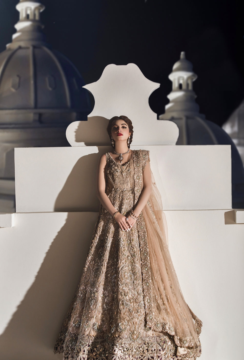 Pakistani Champagne Embellished Bridal Gown (2-Piece) - Image 4