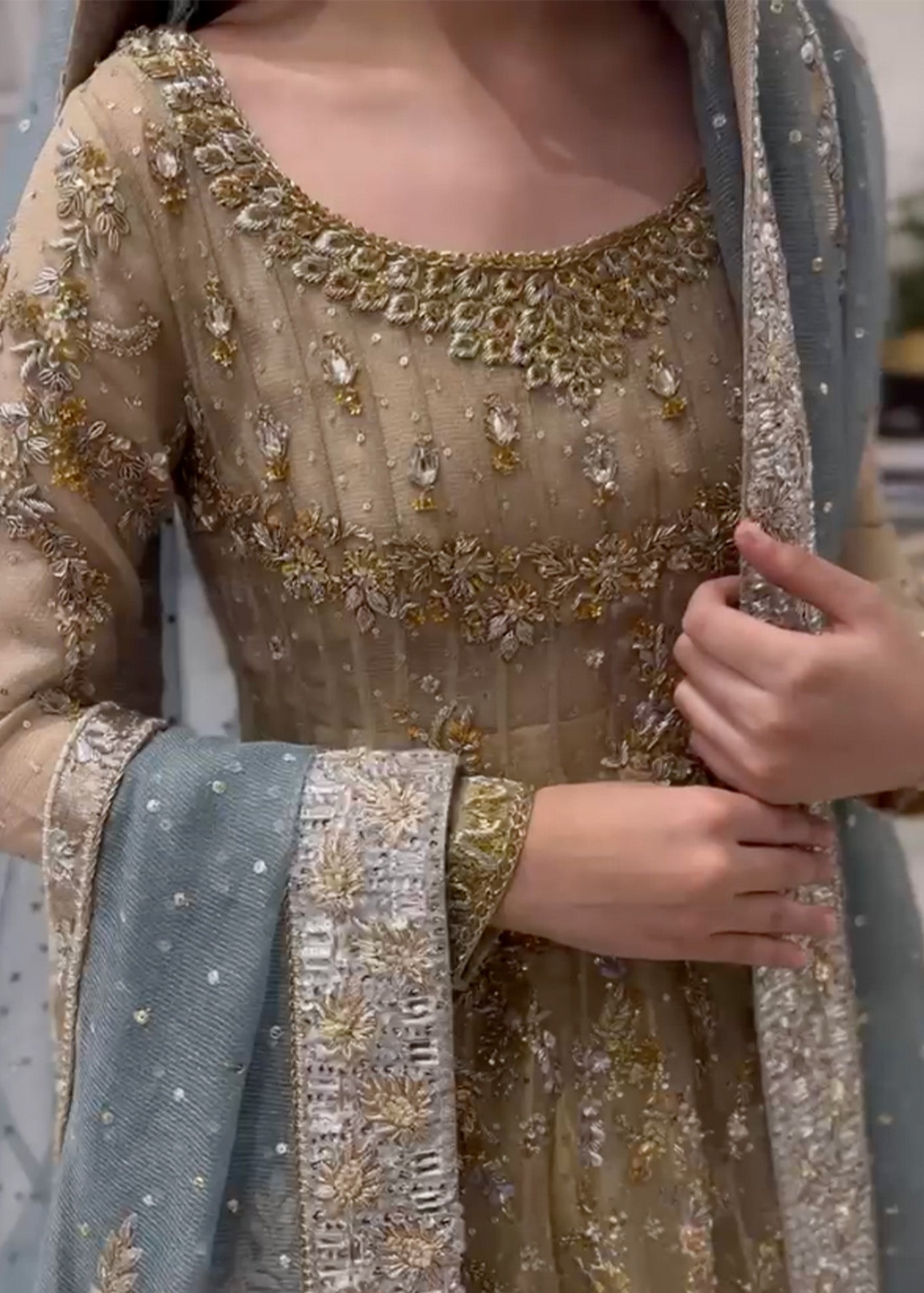 Champagne Hand Embellished Net Bridal Gown (2-Piece) - Image 2