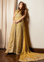 Pakistani Neon Gold Crystal Embellished Net Chiffon Gown (2-Piece) - Image 2