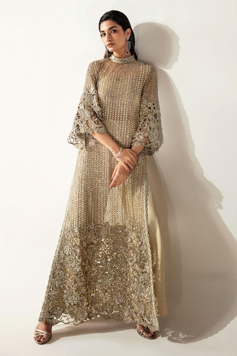 Pale Gold Embellished Net Gown (2-Piece) - Image 1