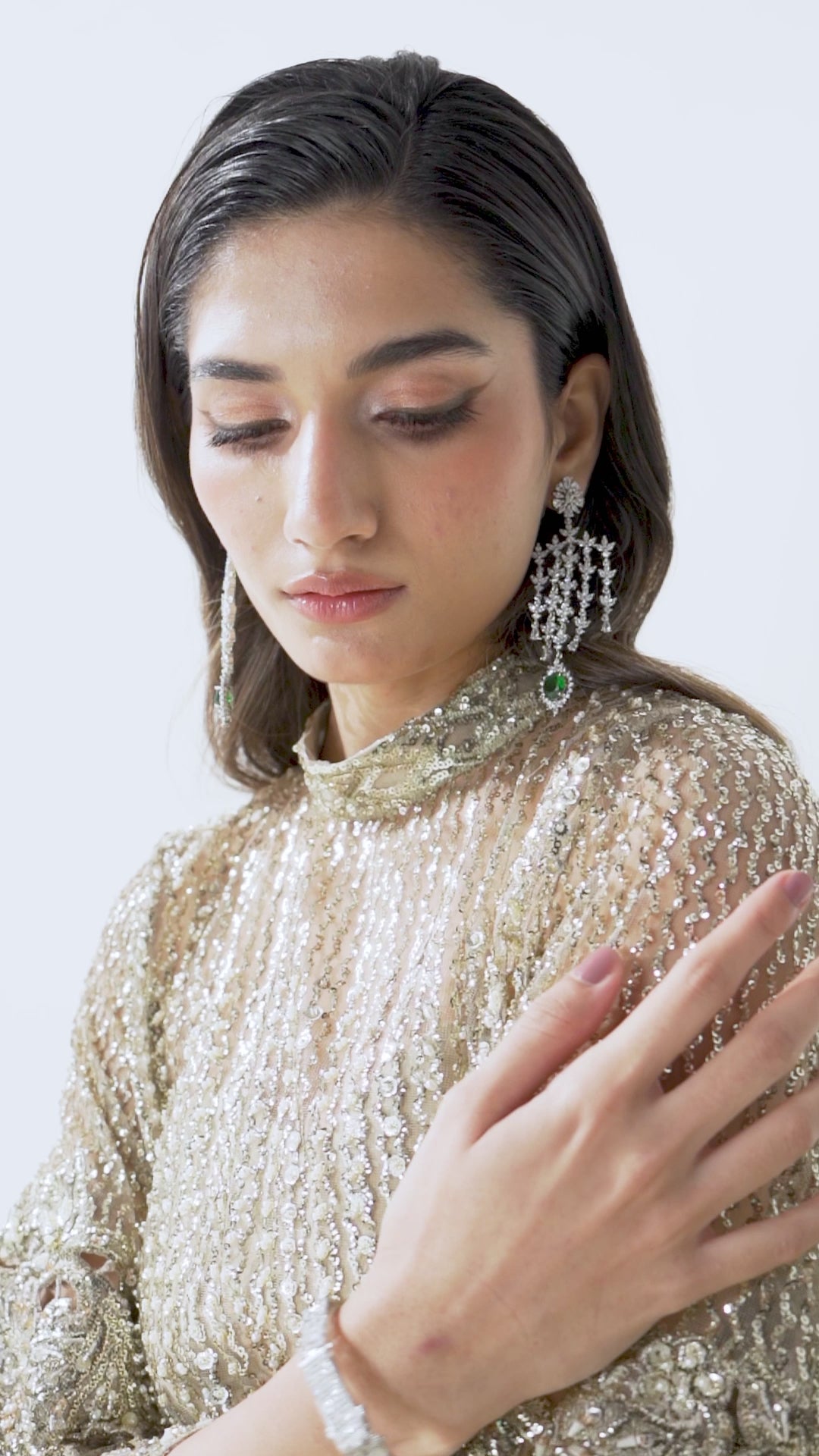 Pale Gold Embellished Net Gown (2-Piece) - Image 11