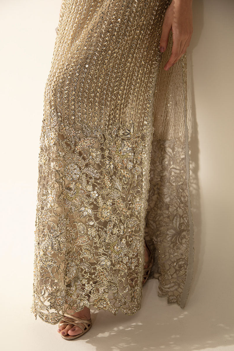 Pale Gold Embellished Net Gown (2-Piece) - Image 7